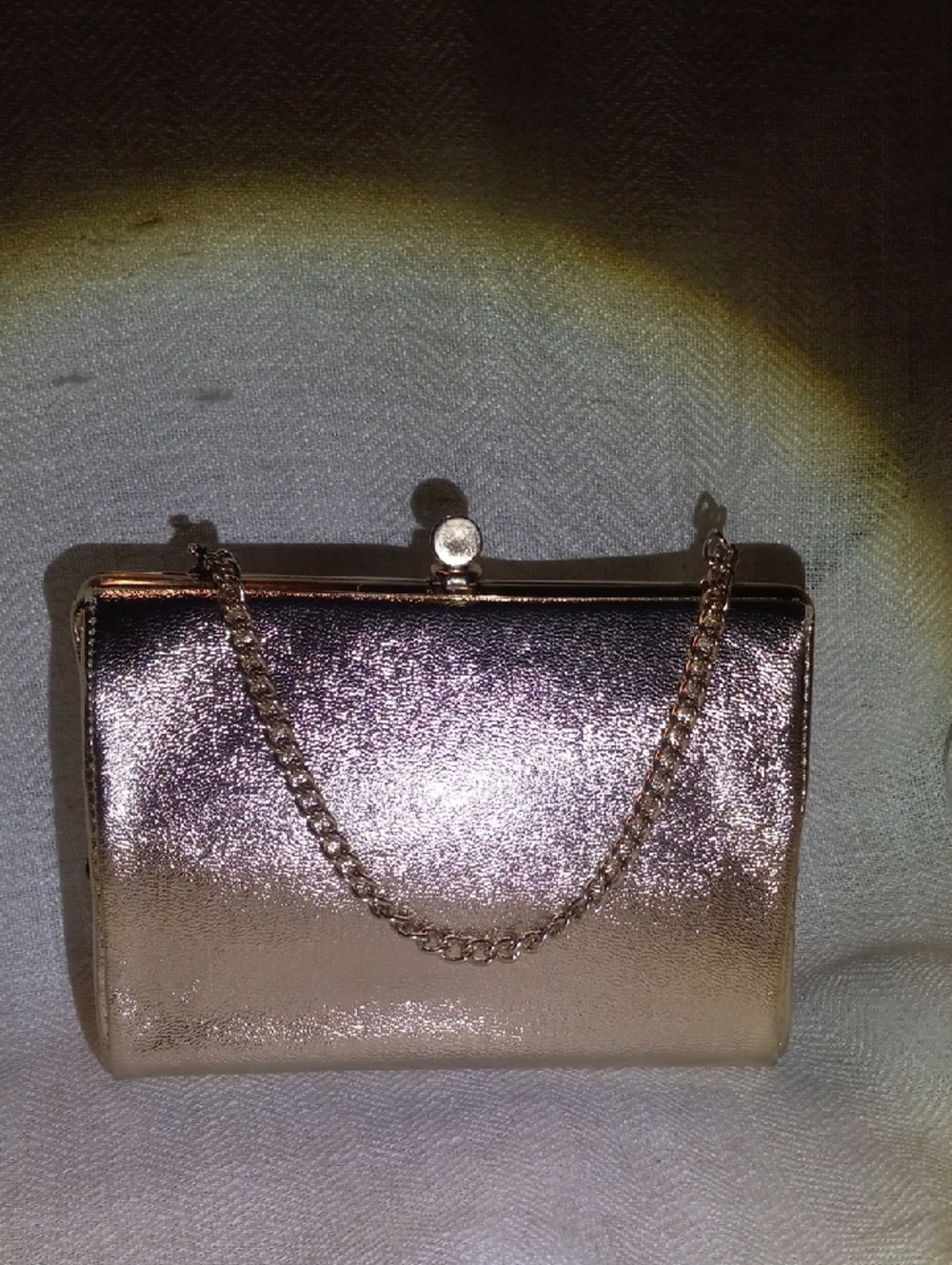 Metallic Rose Gold Evening Clutch with Chain